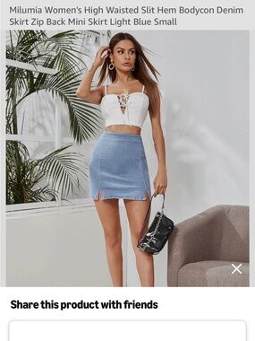 High-Rise Light Blue Denim Mini Skirt with Front Slits
